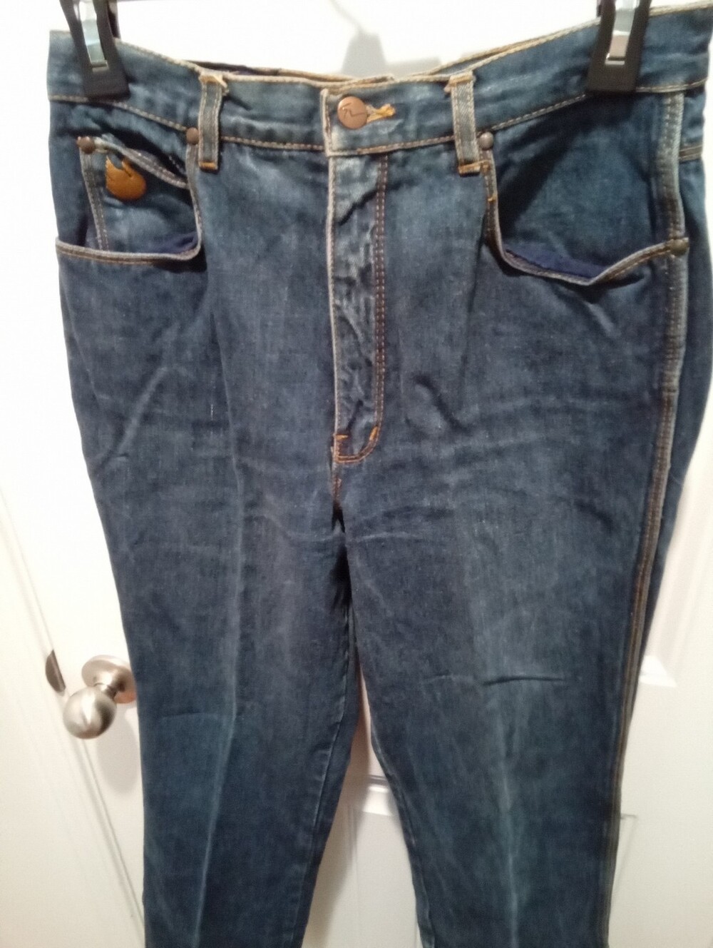 Vintage 70's Gloria Vanderbilt Deep Indigo Blue Denim Orange Stitcing Sz 14 - Picture 6 of 16